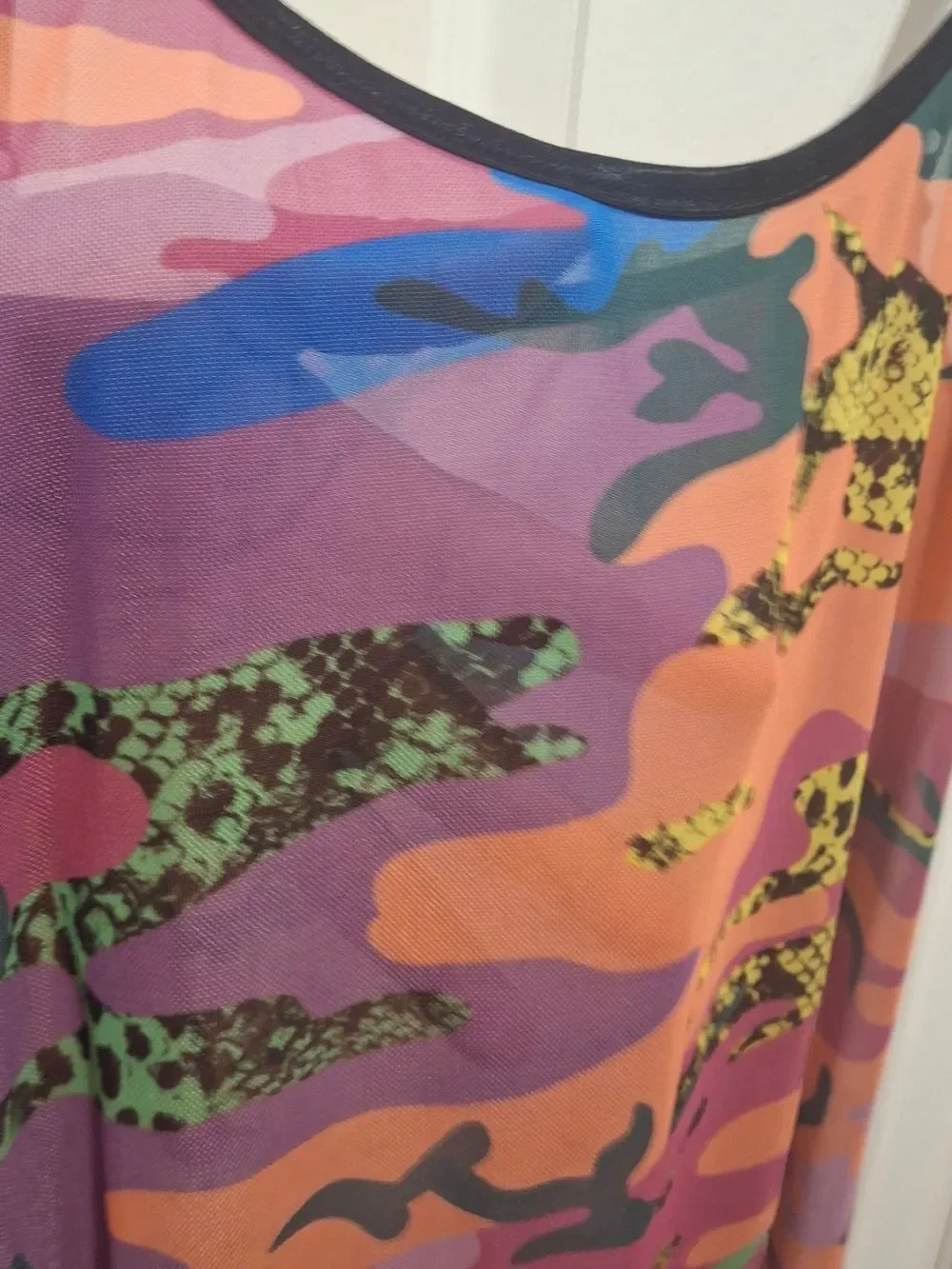Sheer Camo Print Maxi Slip Dress with Leopard Accents - Multicolor